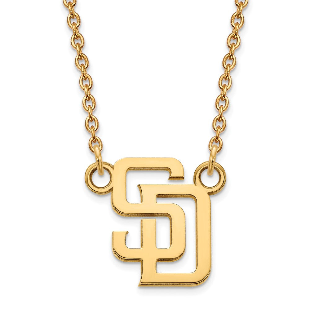 14K Gold Plated S.S. MLB San Diego Padres Small S-D Necklace, 18 Inch, Item N25562 by The Black Bow Jewelry Co.