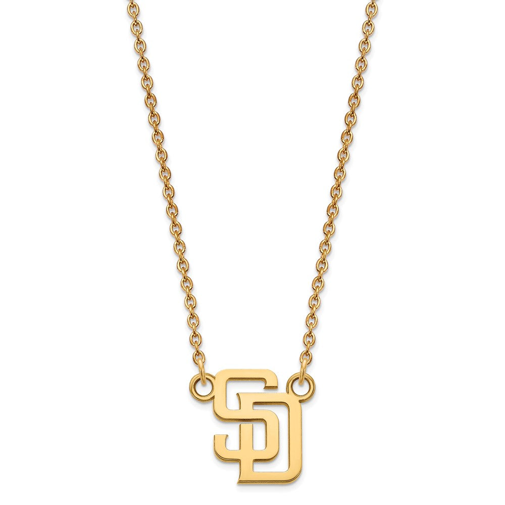Alternate view of the 14K Gold Plated S.S. MLB San Diego Padres Small S-D Necklace, 18 Inch by The Black Bow Jewelry Co.