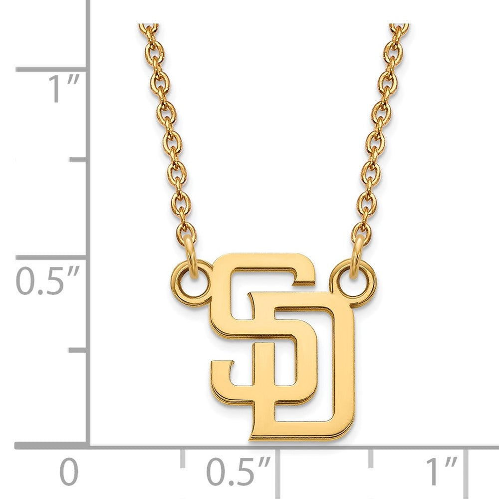 Alternate view of the 14K Gold Plated S.S. MLB San Diego Padres Small S-D Necklace, 18 Inch by The Black Bow Jewelry Co.
