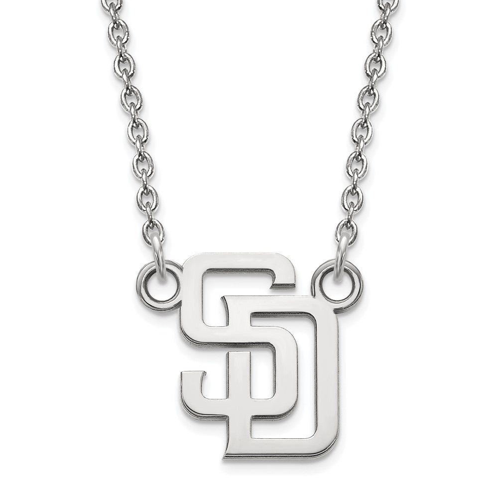 Sterling Silver MLB San Diego Padres Small S-D Necklace, 18 Inch, Item N25563 by The Black Bow Jewelry Co.