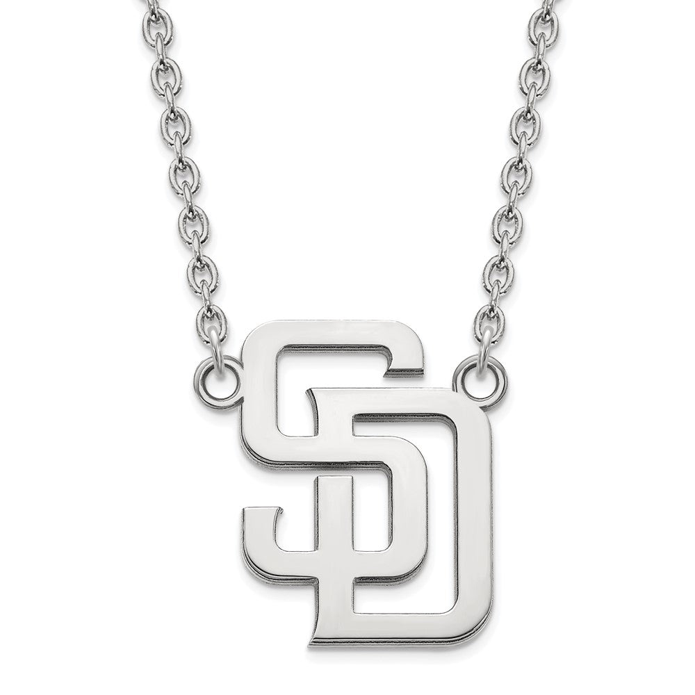 10K White Gold MLB San Diego Padres Large S-D Necklace, 18 Inch, Item N25564 by The Black Bow Jewelry Co.