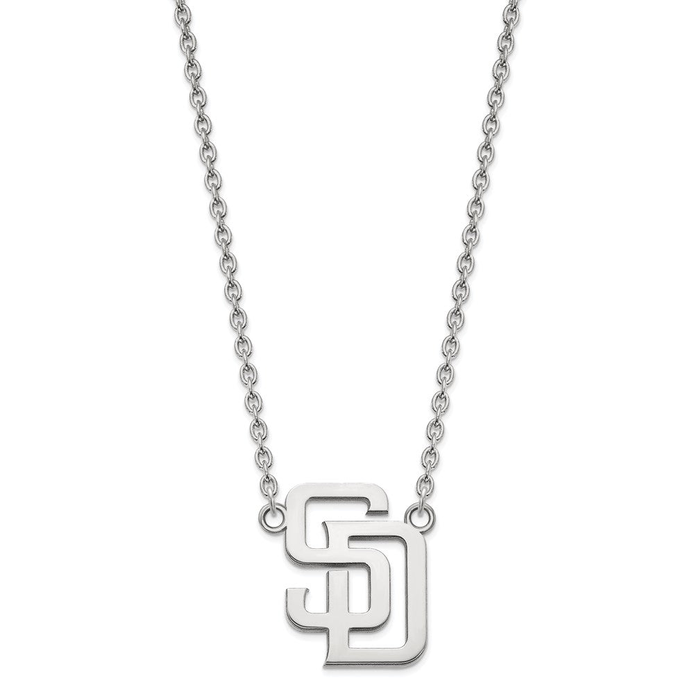 Alternate view of the Sterling Silver MLB San Diego Padres Large S-D Necklace, 18 Inch by The Black Bow Jewelry Co.