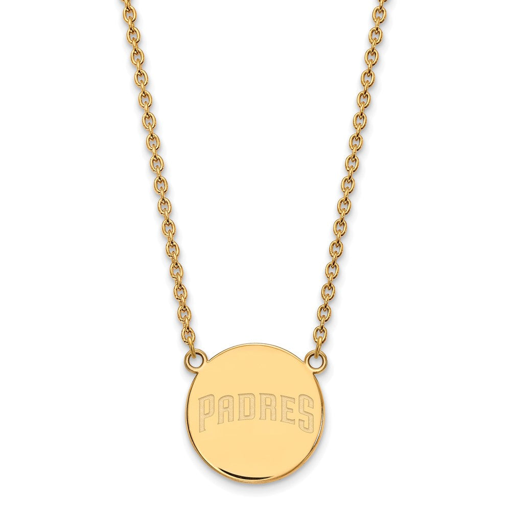 14K Gold Plated S.S. MLB San Diego Padres Large Disc Necklace, 18 Inch, Item N25570 by The Black Bow Jewelry Co.