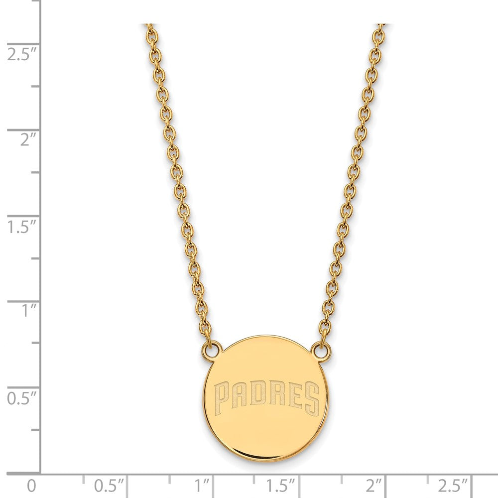 Alternate view of the 14K Gold Plated S.S. MLB San Diego Padres Large Disc Necklace, 18 Inch by The Black Bow Jewelry Co.
