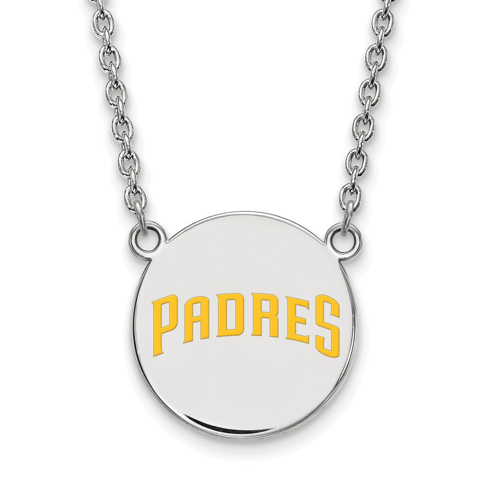 Sterling Silver MLB San Diego Padres LG Enamel Disc Necklace, 18 Inch, Item N25572 by The Black Bow Jewelry Co.
