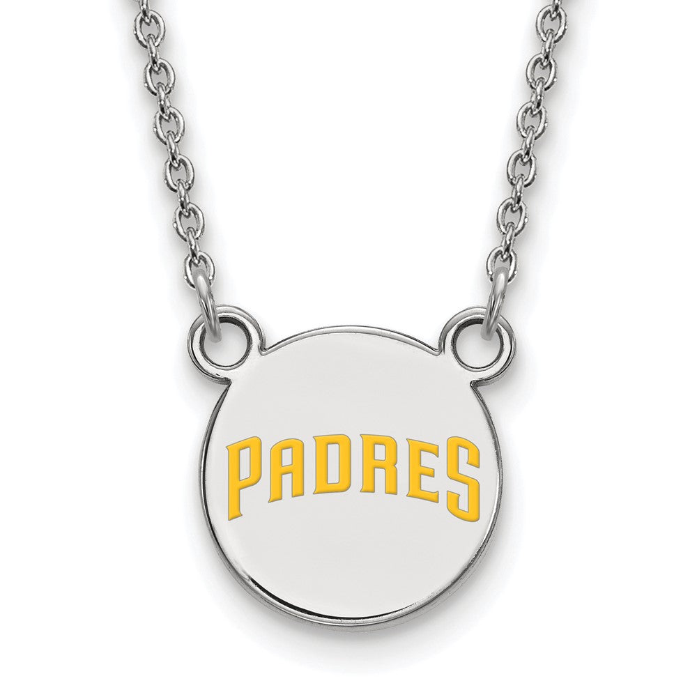 Sterling Silver MLB San Diego Padres SM Enamel Disc Necklace, 18 Inch, Item N25574 by The Black Bow Jewelry Co.