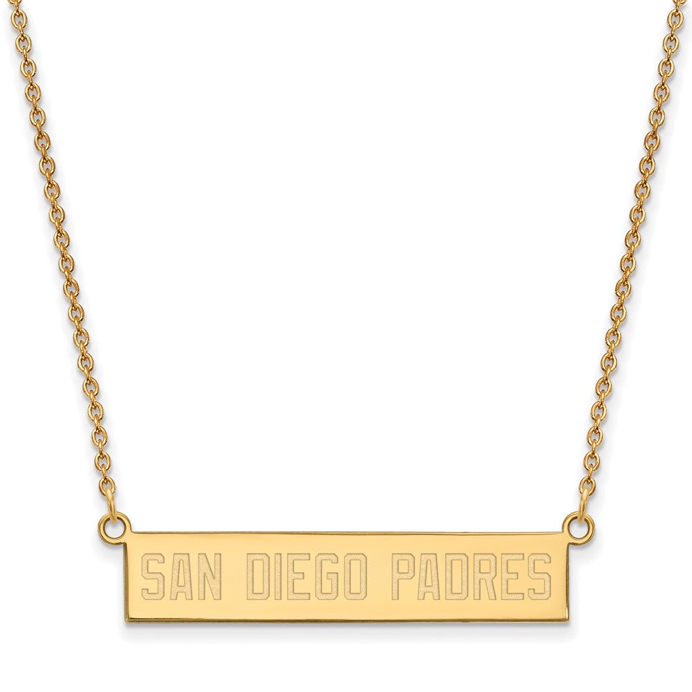 14K Gold Plated S.S. MLB San Diego Padres Small Bar Necklace, 18 Inch, Item N25575 by The Black Bow Jewelry Co.
