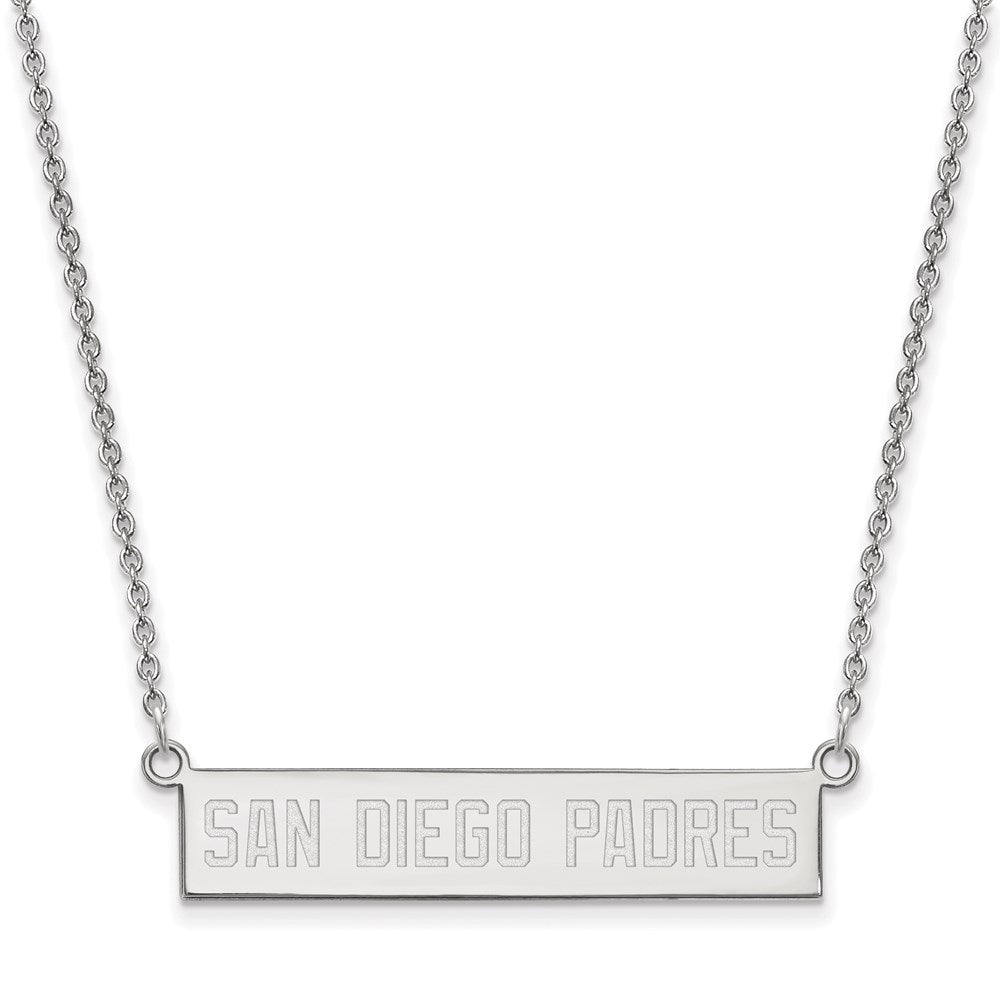 Sterling Silver MLB San Diego Padres Small Bar Necklace, 18 Inch, Item N25576 by The Black Bow Jewelry Co.