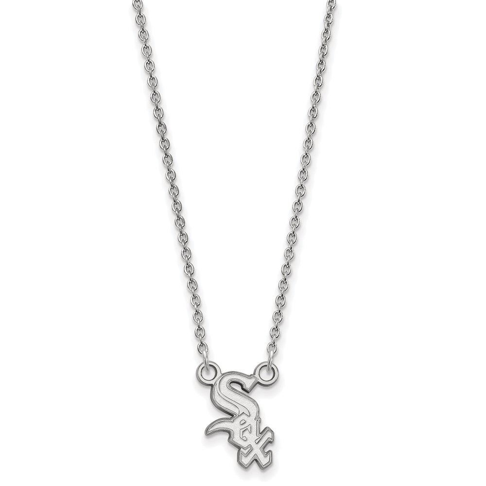 10K White Gold MLB Chicago White Sox Small Script Necklace, 18 Inch, Item N25578 by The Black Bow Jewelry Co.