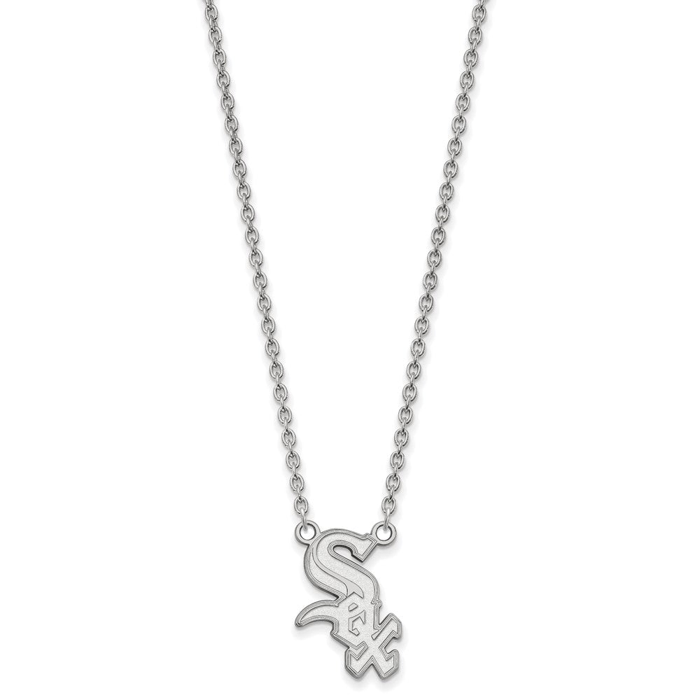 10K White Gold MLB Chicago White Sox Large Script Necklace, 18 Inch, Item N25584 by The Black Bow Jewelry Co.