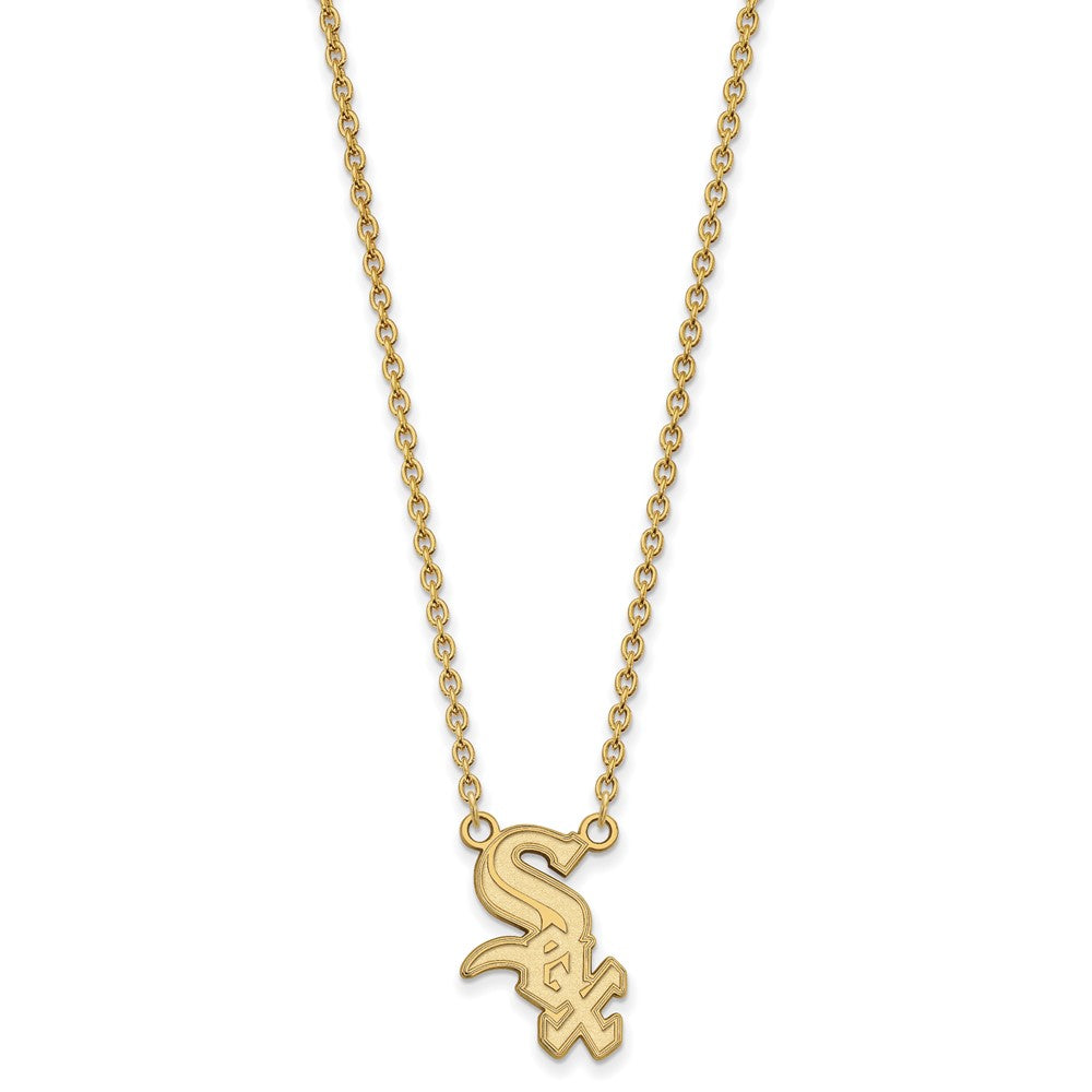 14K Gold Plated S.S. MLB Chicago White Sox Large Script Necklace, 18in, Item N25588 by The Black Bow Jewelry Co.
