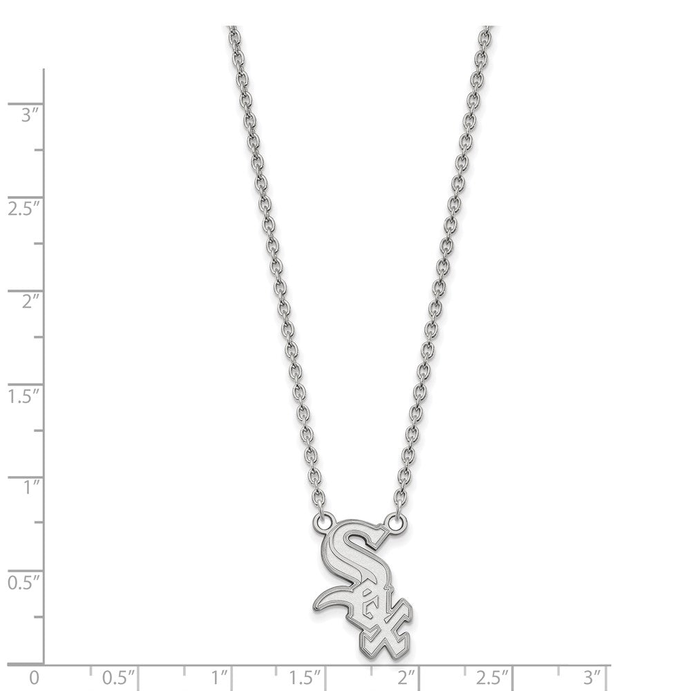 Alternate view of the Sterling Silver MLB Chicago White Sox Large Script Necklace, 18 Inch by The Black Bow Jewelry Co.