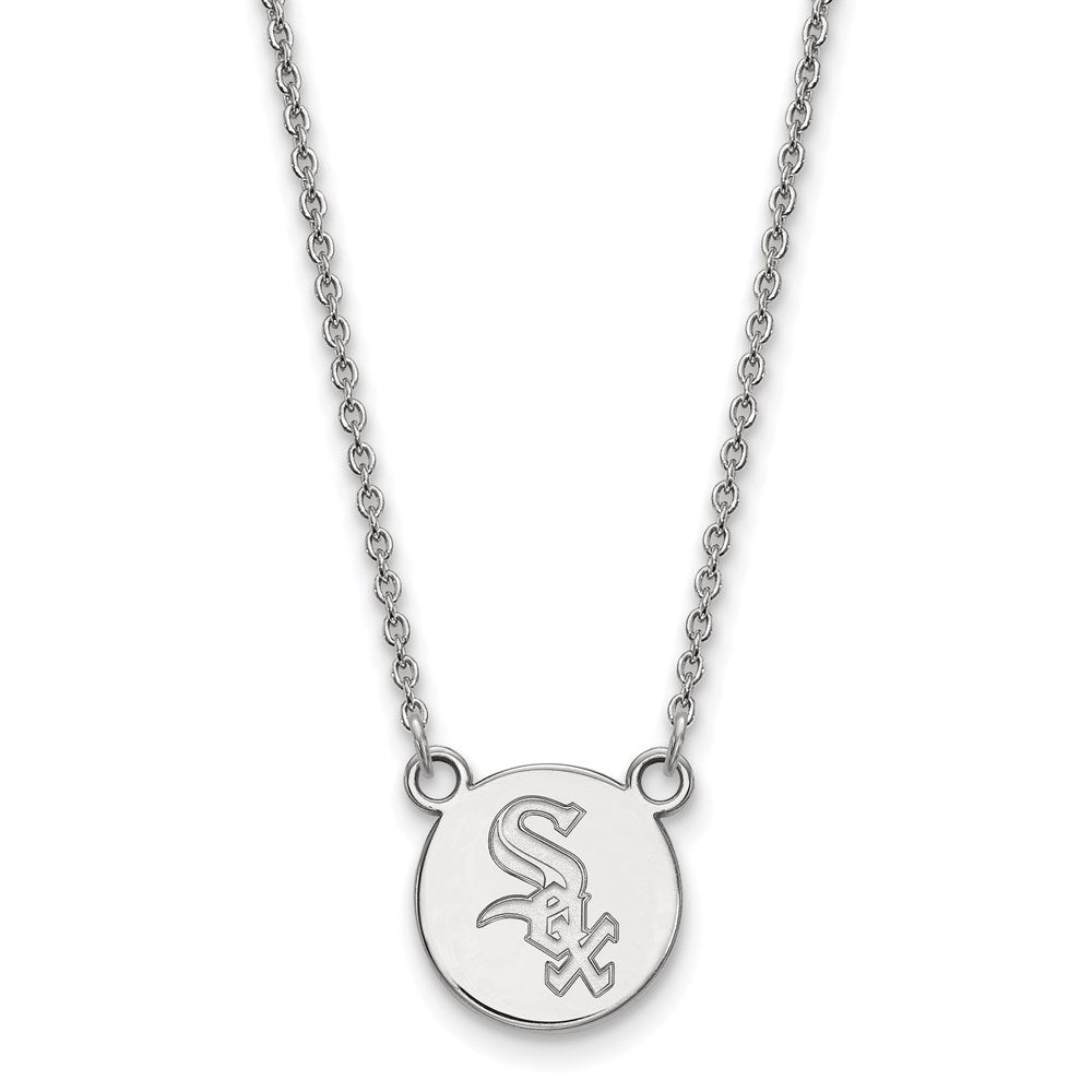 Sterling Silver MLB Chicago White Sox Small Disc Necklace, 18 Inch, Item N25592 by The Black Bow Jewelry Co.