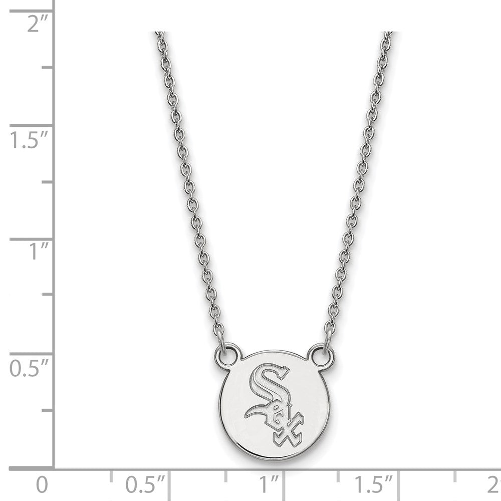 Alternate view of the Sterling Silver MLB Chicago White Sox Small Disc Necklace, 18 Inch by The Black Bow Jewelry Co.