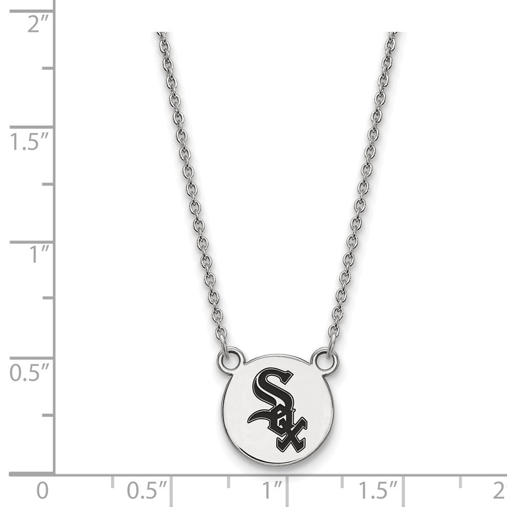 Alternate view of the Sterling Silver MLB Chicago White Sox SM Enamel Disc Necklace, 18 Inch by The Black Bow Jewelry Co.
