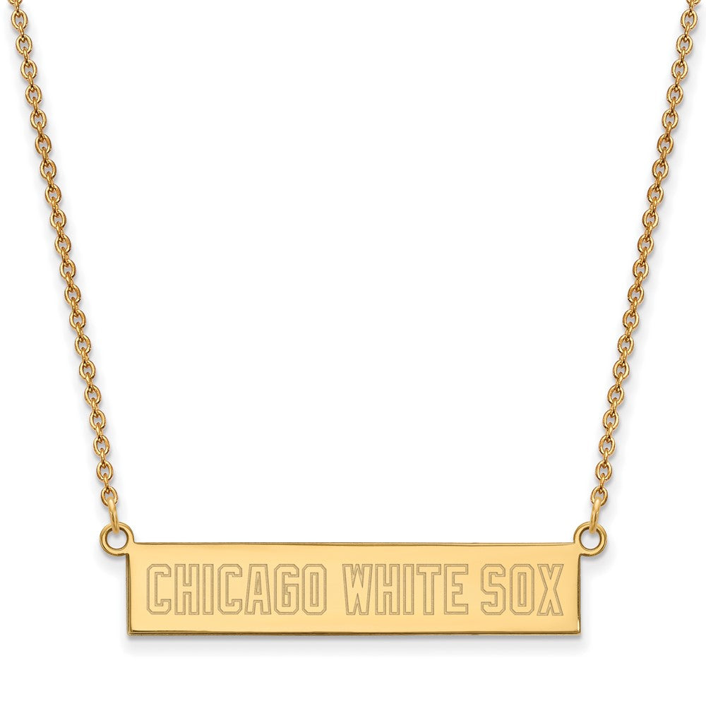 14K Gold Plated S.S. MLB Chicago White Sox Small Bar Necklace, 18 Inch, Item N25594 by The Black Bow Jewelry Co.
