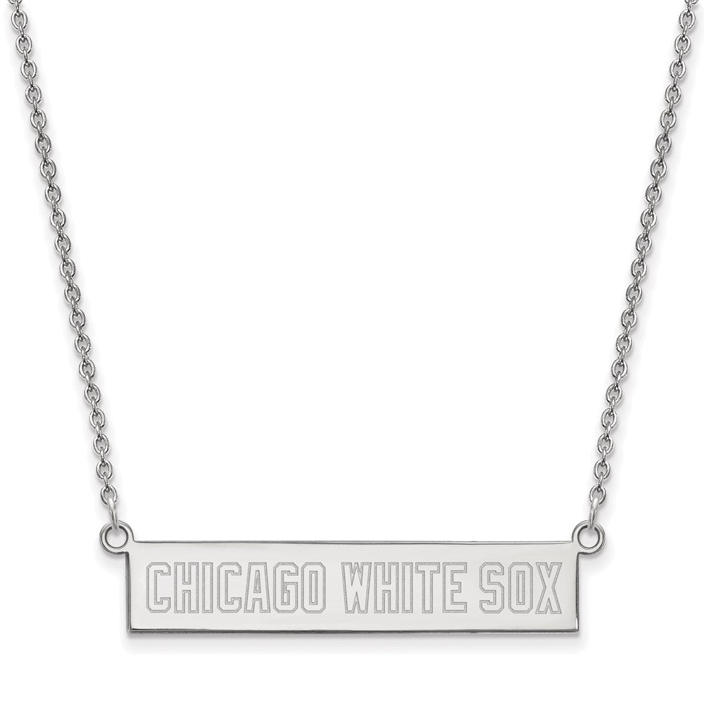 Sterling Silver MLB Chicago White Sox Small Bar Necklace, 18 Inch, Item N25595 by The Black Bow Jewelry Co.