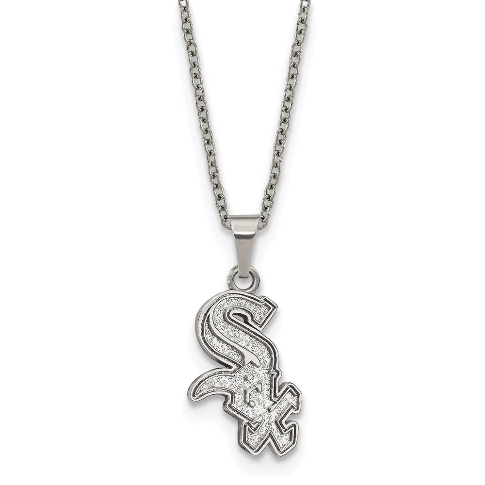 Stainless Steel MLB Chicago White Sox Medium Script Necklace, 18-20 In, Item N25596 by The Black Bow Jewelry Co.