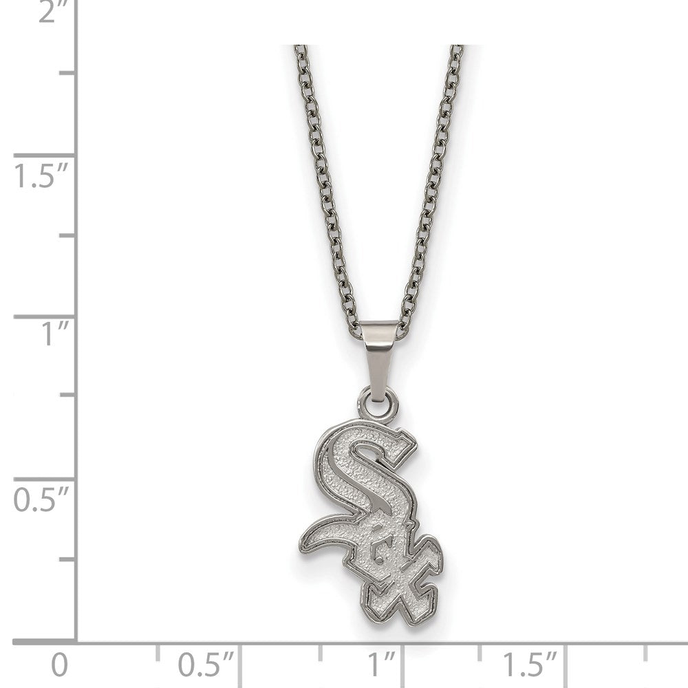 Alternate view of the Stainless Steel MLB Chicago White Sox Medium Script Necklace, 18-20 In by The Black Bow Jewelry Co.