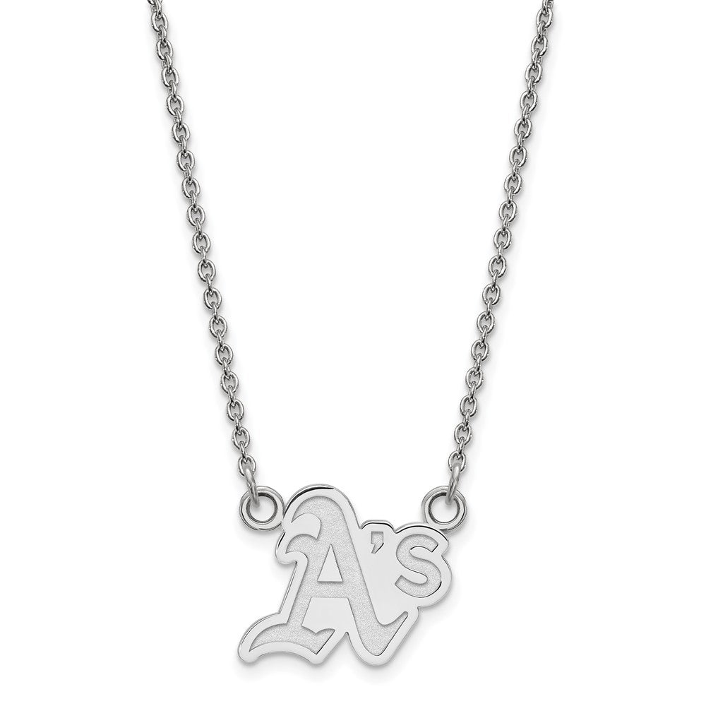 Alternate view of the 10K White Gold MLB Athletics Small Logo Necklace, 18 Inch by The Black Bow Jewelry Co.
