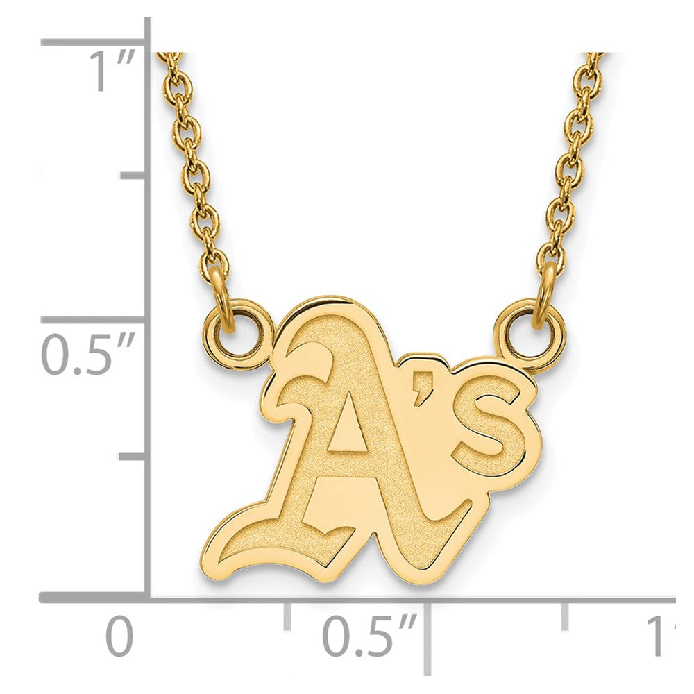 Alternate view of the 10K Yellow Gold MLB Athletics Small Logo Necklace, 18 Inch by The Black Bow Jewelry Co.