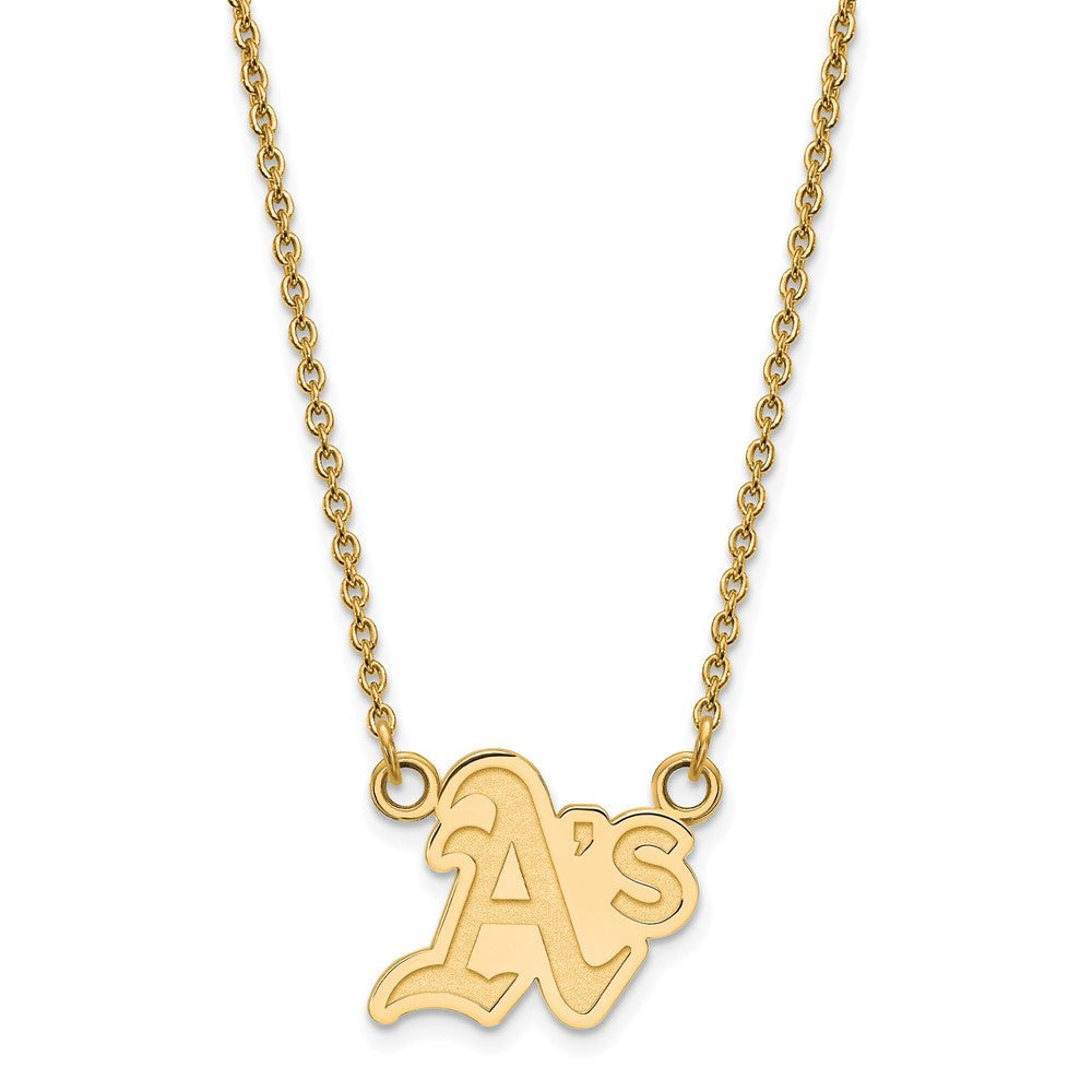 Alternate view of the 14K Yellow Gold MLB Athletics Small Logo Necklace, 18 Inch by The Black Bow Jewelry Co.