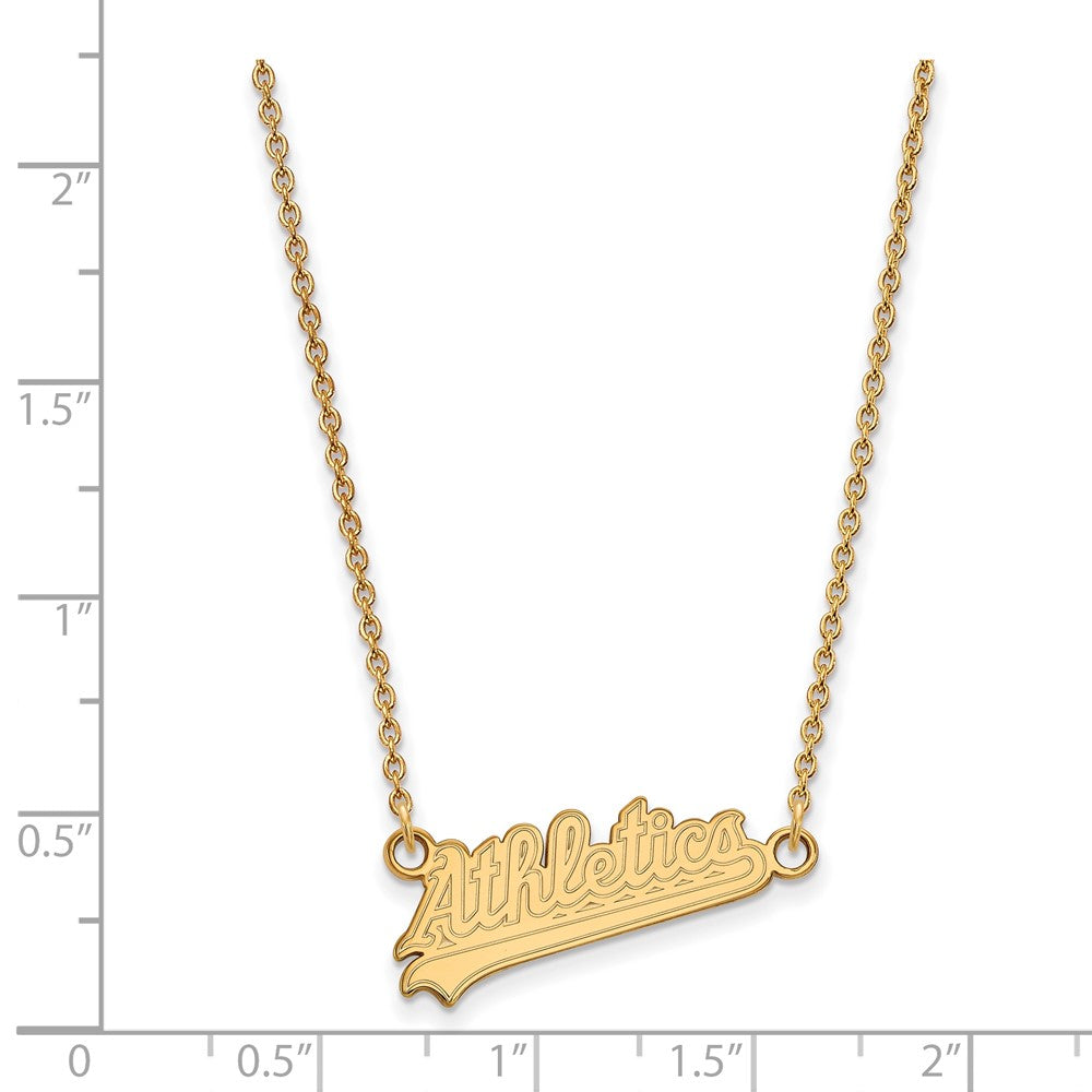 Alternate view of the 10K Yellow Gold MLB Athletics Small Script Necklace, 18 Inch by The Black Bow Jewelry Co.