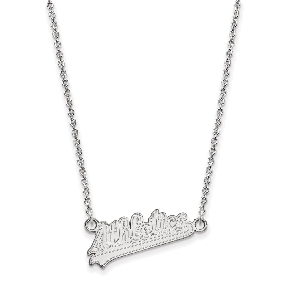 14K White Gold MLB Athletics Small Script Necklace, 18 Inch, Item N25605 by The Black Bow Jewelry Co.