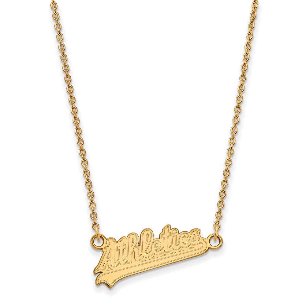 14K Gold Plated Sterling Silver MLB Athletics SM Script Necklace 18 In, Item N25607 by The Black Bow Jewelry Co.