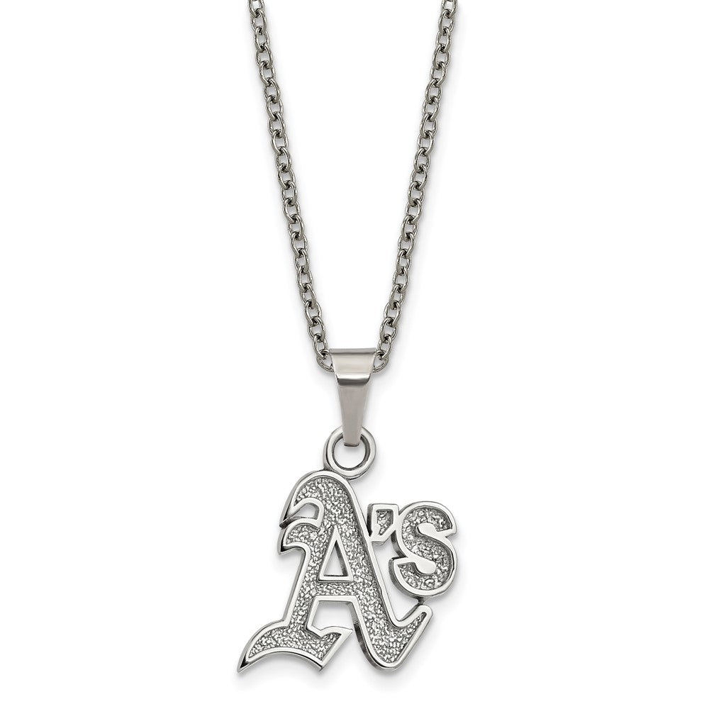 Stainless Steel MLB Athletics Small Logo Necklace, 18-20 Inch, Item N25609 by The Black Bow Jewelry Co.