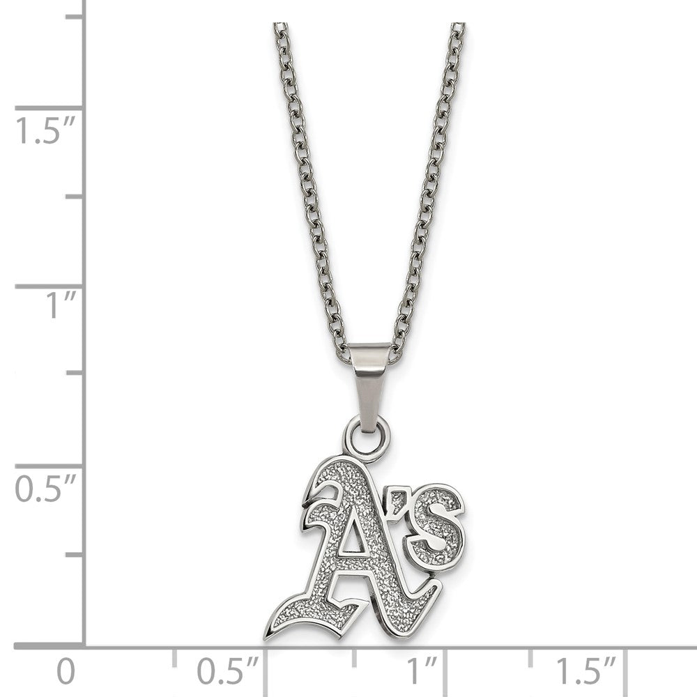 Alternate view of the Stainless Steel MLB Athletics Small Logo Necklace, 18-20 Inch by The Black Bow Jewelry Co.