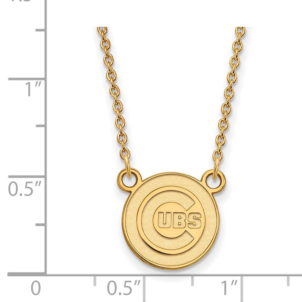 Alternate view of the 10K Yellow Gold MLB Chicago Cubs Small Disc Necklace, 18 Inch by The Black Bow Jewelry Co.