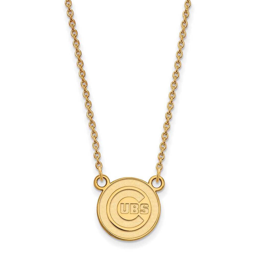 14K Yellow Gold MLB Chicago Cubs Small Disc Necklace, 18 Inch, Item N25613 by The Black Bow Jewelry Co.
