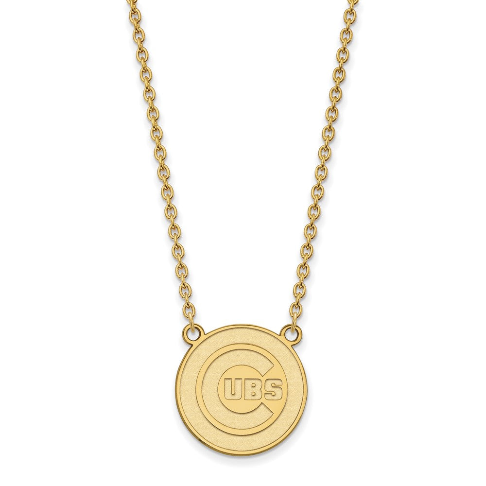 14K Yellow Gold MLB Chicago Cubs Large Disc Necklace, 18 Inch, Item N25619 by The Black Bow Jewelry Co.