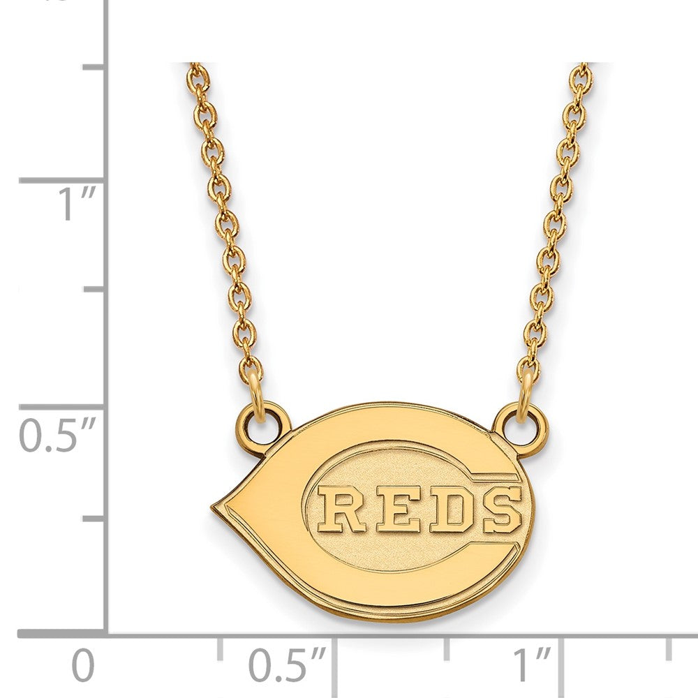Alternate view of the 14K Yellow Gold MLB Cincinnati Reds Small Logo Necklace, 18 Inch by The Black Bow Jewelry Co.