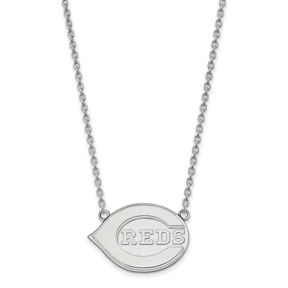 10K White Gold MLB Cincinnati Reds Large Logo Necklace, 18 Inch, Item N25631 by The Black Bow Jewelry Co.