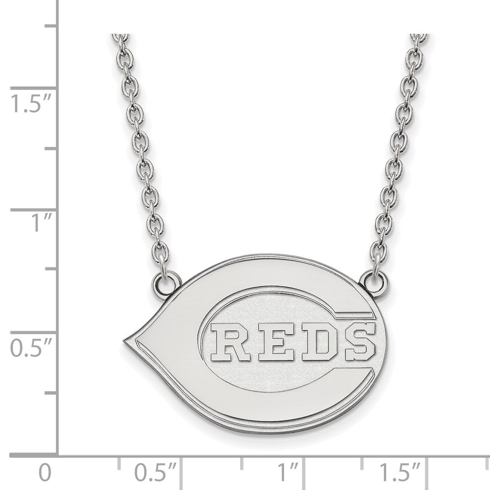 Alternate view of the 10K White Gold MLB Cincinnati Reds Large Logo Necklace, 18 Inch by The Black Bow Jewelry Co.