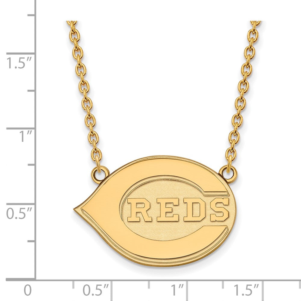 Alternate view of the 14K Yellow Gold MLB Cincinnati Reds Large Logo Necklace, 18 Inch by The Black Bow Jewelry Co.