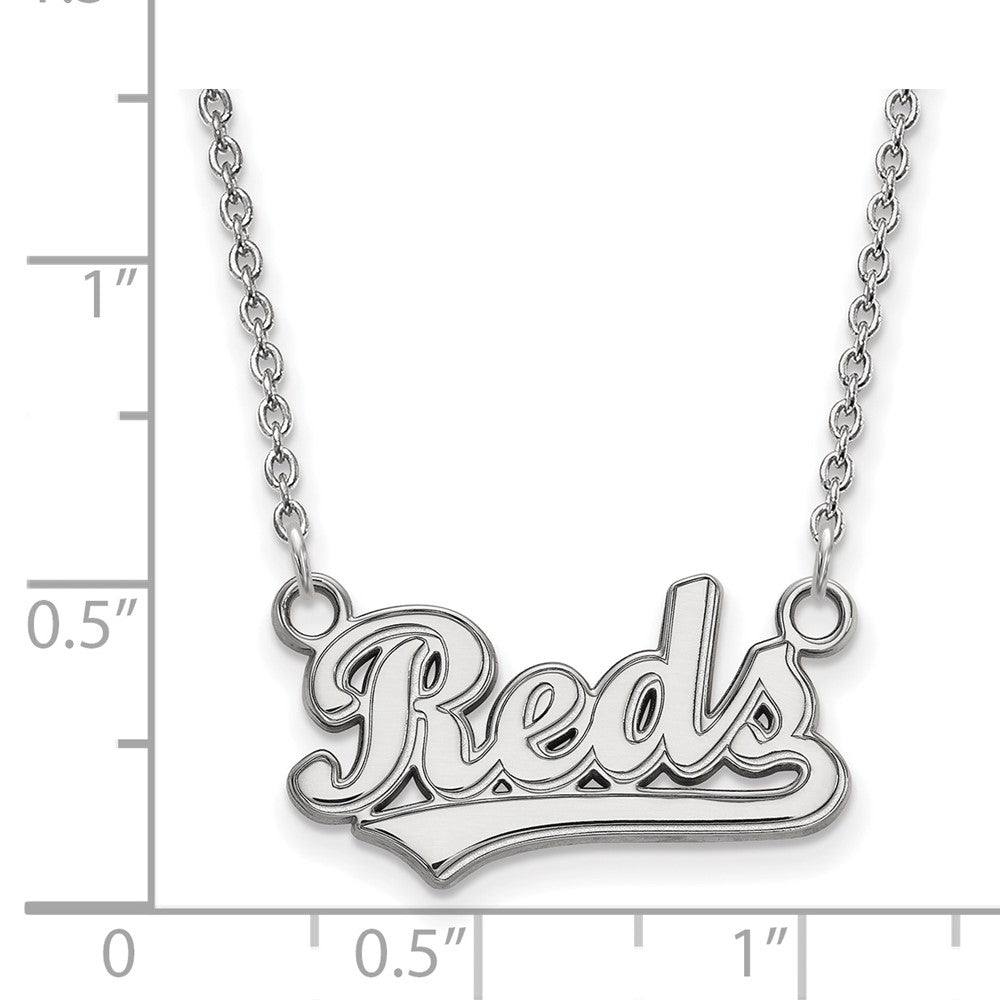 Alternate view of the 10K White Gold MLB Cincinnati Reds Small Script Necklace, 18 Inch by The Black Bow Jewelry Co.