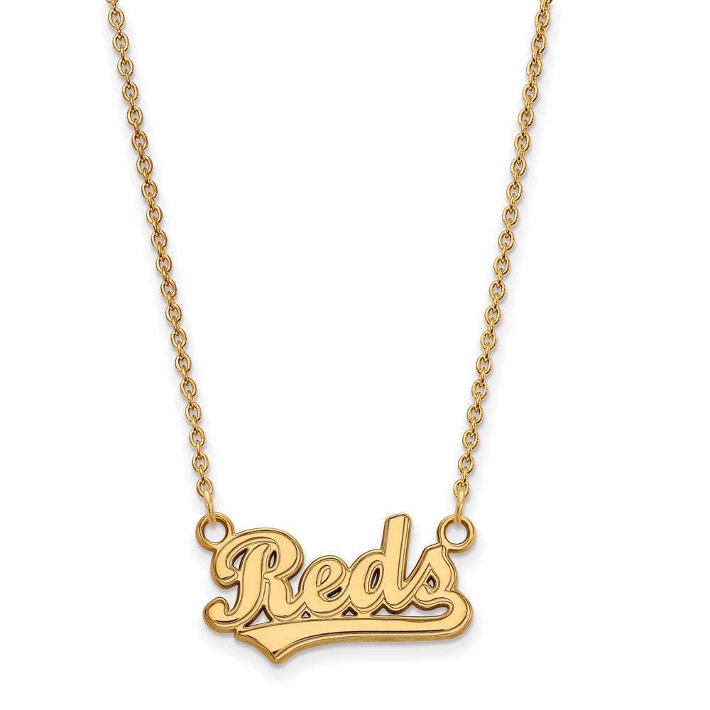 10K Yellow Gold MLB Cincinnati Reds Small Script Necklace, 18 Inch, Item N25638 by The Black Bow Jewelry Co.