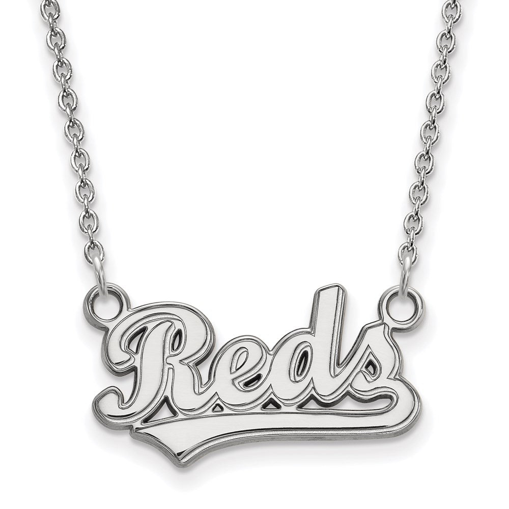 14K White Gold MLB Cincinnati Reds Small Script Necklace, 18 Inch, Item N25639 by The Black Bow Jewelry Co.