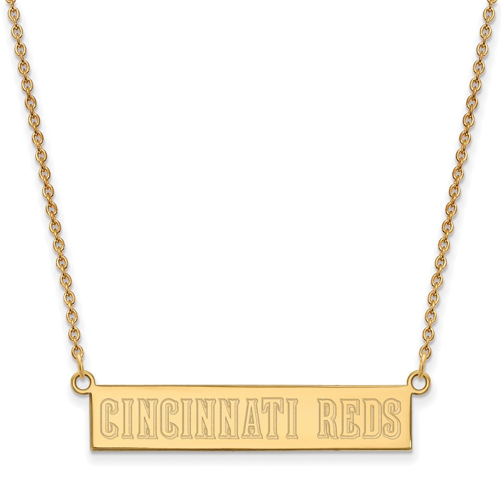 14K Gold Plated S.S. MLB Cincinnati Reds Small Bar Necklace, 18 Inch, Item N25643 by The Black Bow Jewelry Co.