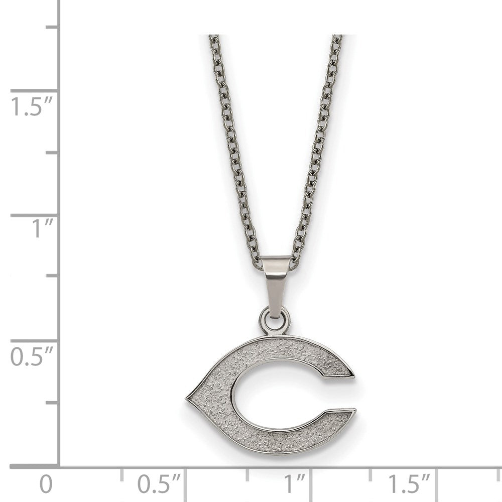Alternate view of the Stainless Steel MLB Cincinnati Reds Small Letter C Necklace, 18-20 In by The Black Bow Jewelry Co.