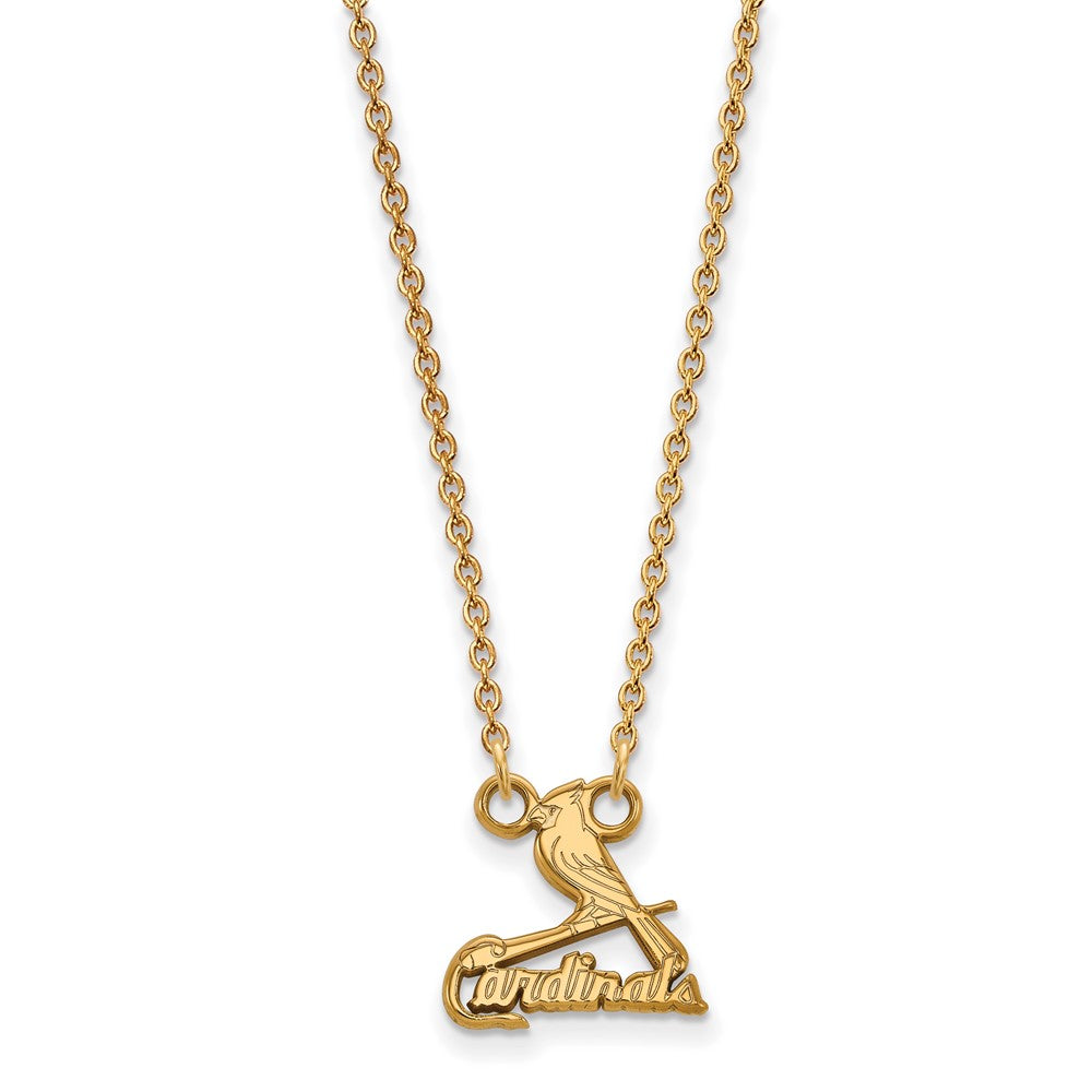 14K Gold Plated S.S. MLB St. Louis Cardinals SM Script Necklace, 18 In, Item N25650 by The Black Bow Jewelry Co.