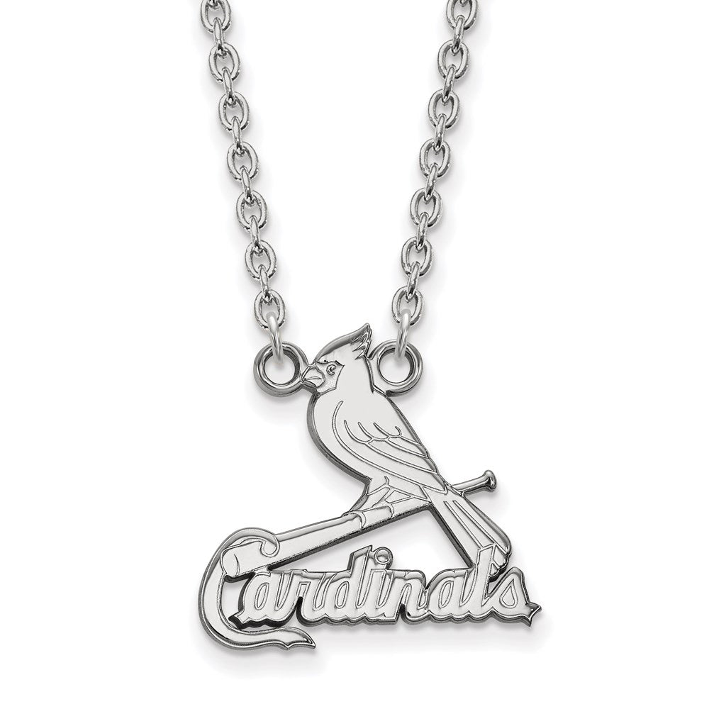 10K White Gold MLB St. Louis Cardinals Large Script Necklace, 18 Inch, Item N25652 by The Black Bow Jewelry Co.