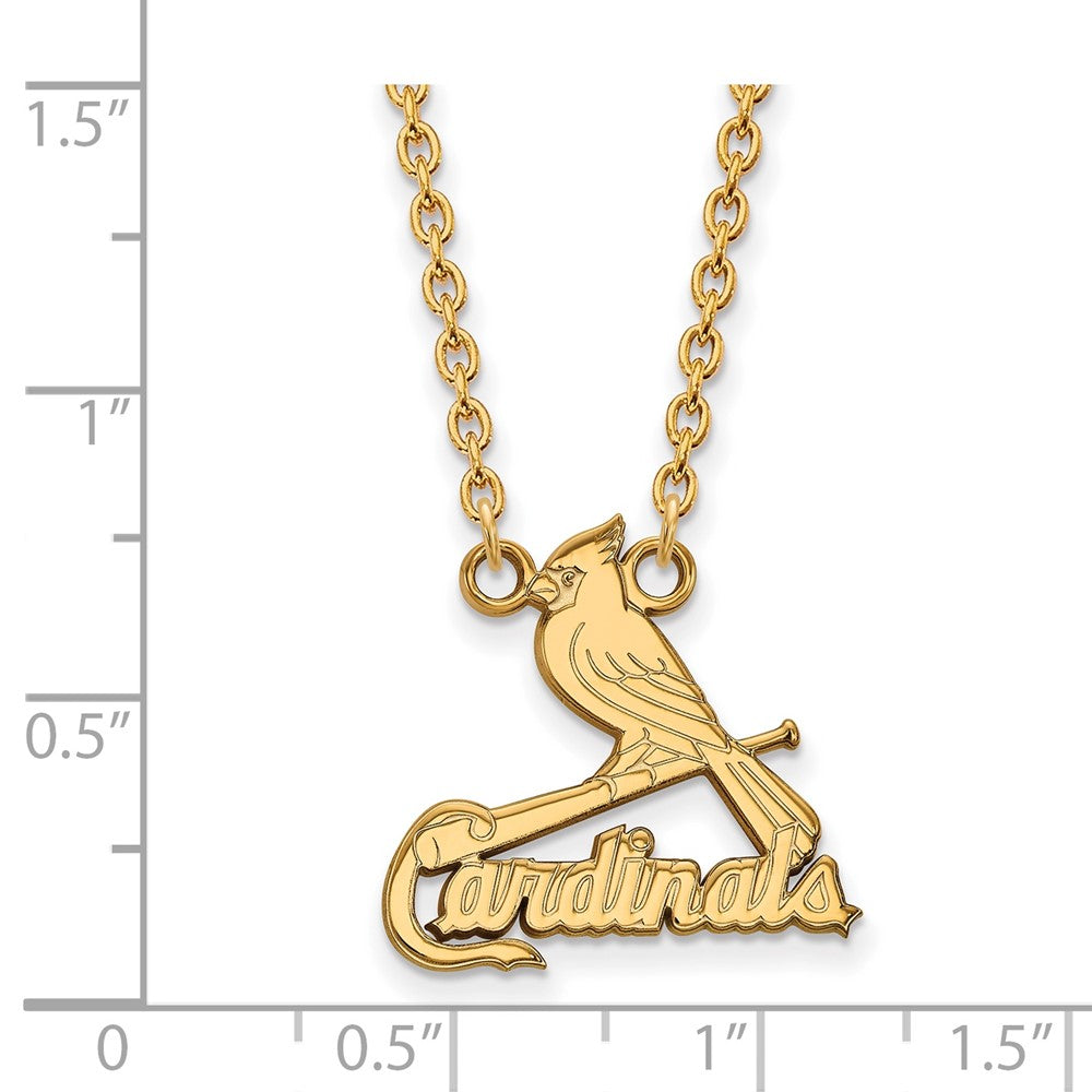 Alternate view of the 14K Yellow Gold MLB St. Louis Cardinals Large Script Necklace, 18 Inch by The Black Bow Jewelry Co.