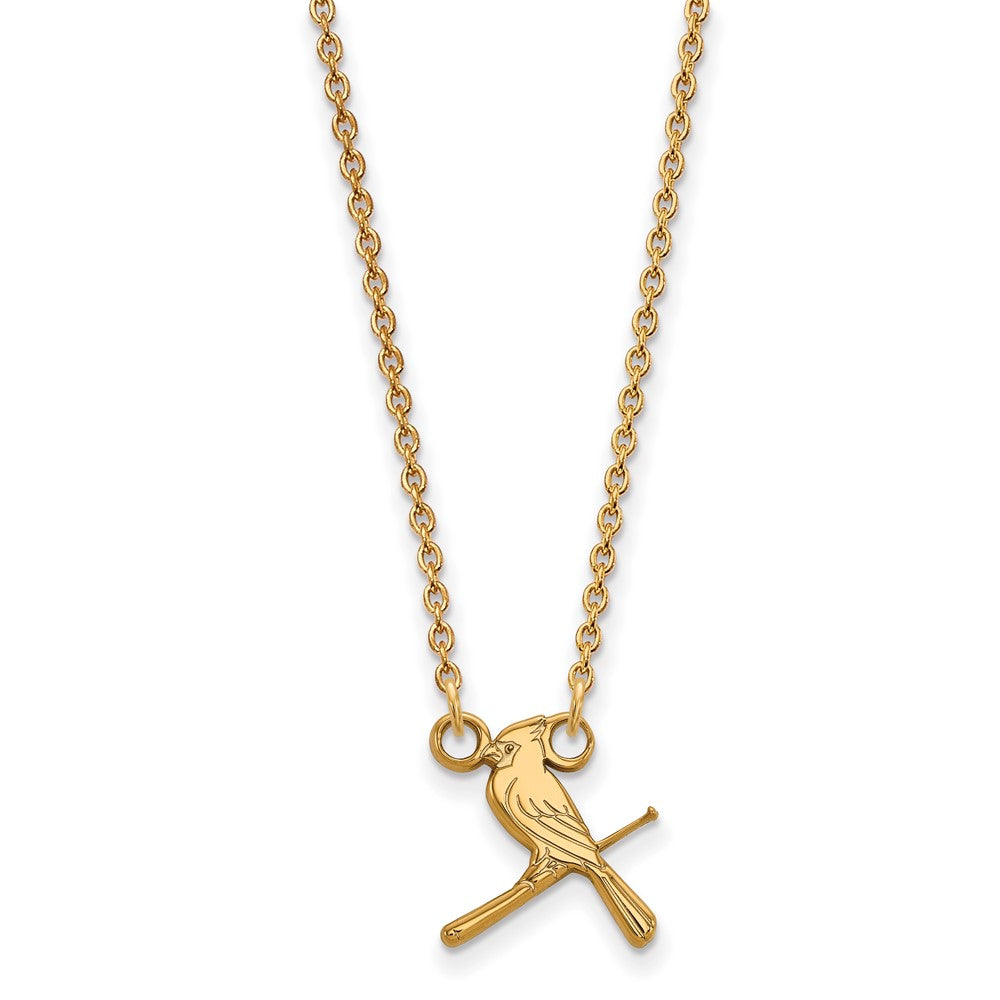 14K Yellow Gold MLB St. Louis Cardinals Small Bird/Bat Necklace, 18 In, Item N25673 by The Black Bow Jewelry Co.