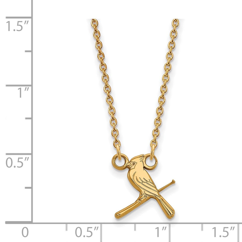 Alternate view of the 14K Yellow Gold MLB St. Louis Cardinals Small Bird/Bat Necklace, 18 In by The Black Bow Jewelry Co.