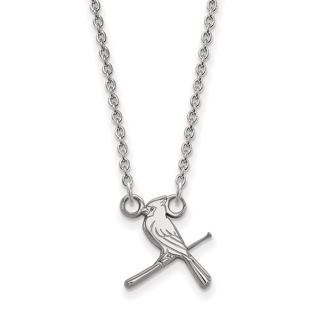 Sterling Silver MLB St. Louis Cardinals Small Bird/Bat Necklace, 18 In, Item N25675 by The Black Bow Jewelry Co.