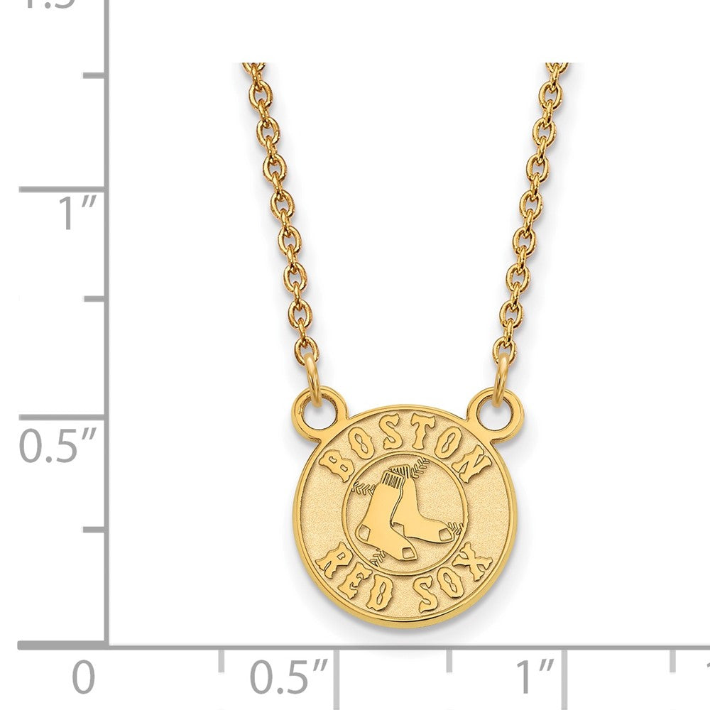 Alternate view of the 10K Yellow Gold MLB Boston Red Sox Small Disc Necklace, 18 Inch by The Black Bow Jewelry Co.
